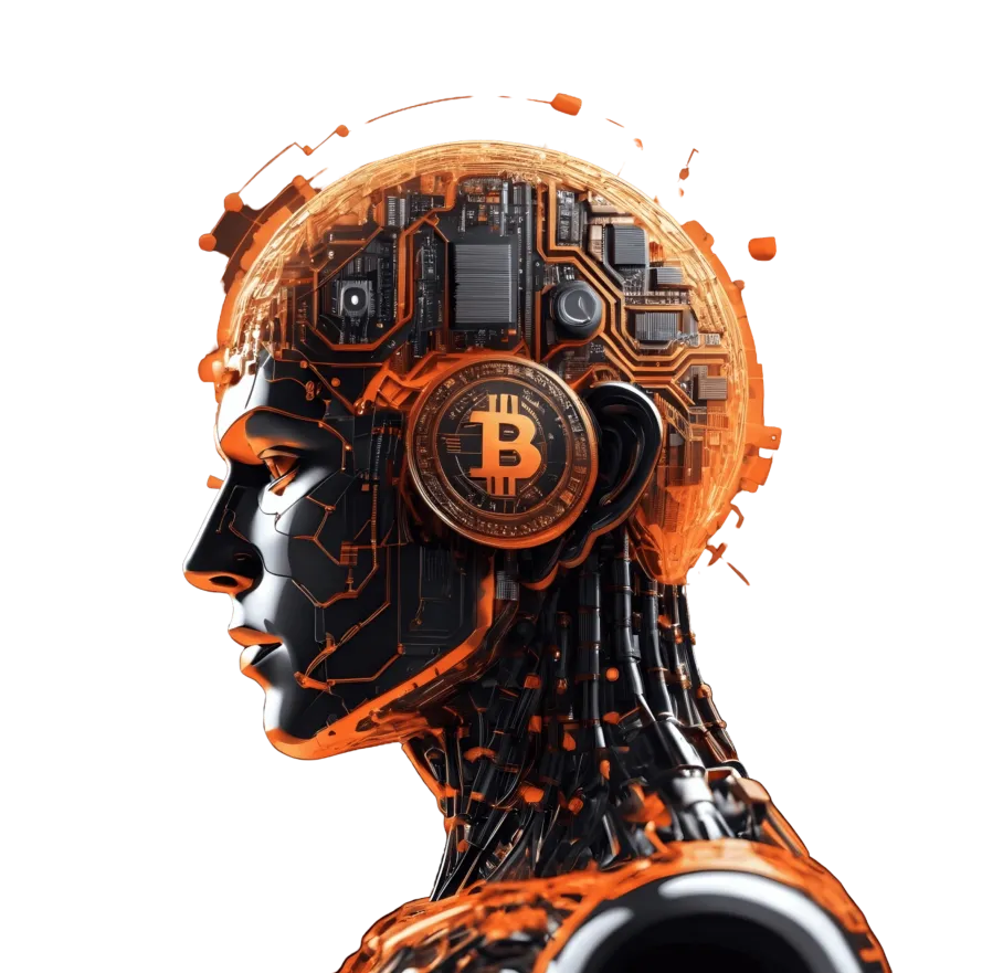 A AI having the bitcoin in orange color skin tone